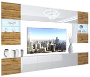 Obývacia stena Belini Premium Full Version biely lesk / dub wotan + LED osvetlenie Nexum 6