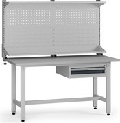 Výškovo nastaviteľný dielenský stôl G5 s nadstavbou, 1500 x 750 x 800-1000 mm, 1x kontajner, 1 zásuvka, grafit