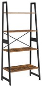 Rebríková polica, 4-úrovňový regál, bambusový rám, rustikálna hnedá