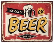 Červená antik nástenná kovová ceduľa Beer - 25*1*20 cm