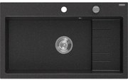 Mexen Omar, 1-komorový granitový drez 800x480x210 mm, čierna-strieborná metalíza, chrómový sifón, 6520801005-73
