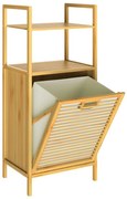 Bambusový regál s košom na bielizeň DORIS,  40x30x95cm, hnedá/krémová Casaria