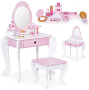 Detský toaletný stolík s doplnkami, bielo-ružový | ECOTOYS