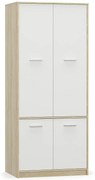 Štvordverová šatníková skriňa Tavir W-4D - dub sonoma / biela