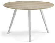 Konferenčný stôl PRIMO ZEN, priemer 120 cm, biela podnož, dub prírodný