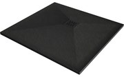 Mexen Stone+, štvorcová vanička z minerálneho kompozitu 70 x 70 cm, čierna, čierna krytka, 44707070-B