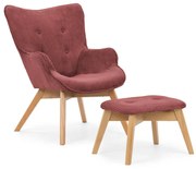 Červené menčestrové kreslo s podnožkou Niko – Ropez