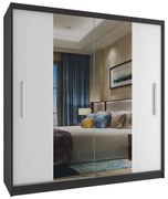 Šatníková skriňa 158 cm Belini čierny mat / biely mat s posuvnými dverami a zrkadlom  ME SZP3/2/B/W/0/AL