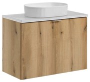 Závěsná skříňka Nova Oak II s deskou a umyvadlem 80 cm dub coast evoke/bílá