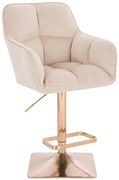 LuxuryForm DESIGN Barová stolička AMALFI VELUR na zlatej hranatej podstave - krémová