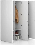 Šatníková skriňa FRAME, 3 oddiely, 1299 x 450 x 1735 mm, PUSH-lock, biela
