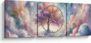 Obraz – Strom života v oblakoch (s hodinami) (90x30 cm)