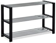 Botník, 3 kovové chromované police, masiv kaučukovník, černý matný lak