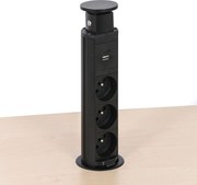 Výsuvná stolová zásuvka, 3× 230 V, USB-A, USB-C, čierna