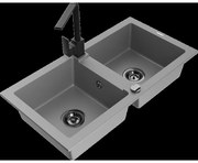 Mexen Mario granitový dvojkomorový drez s kuchynskou batériou Rita, Šedá - 6504-71-670300-70-B