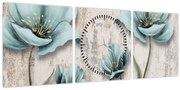 Obraz - Kvety na textúre (s hodinami) (90x30 cm)