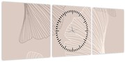 Obraz - Béžové listy N⁰6 (s hodinami) (90x30 cm)