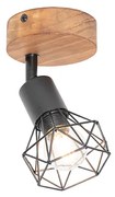Priemyselné bodové svetlo čierne s dreveným otočným a naklápacím mechanizmom - Mosh