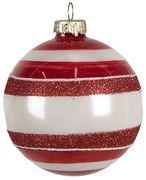 Vianočná sklenená červenobiela ozdoba - 8x8 cm