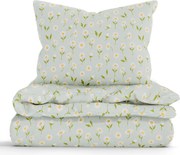 Francúzske bavlnené obliečky Renforcé - Sedmokrásky šedozelené