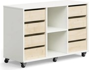 Študentská úložná skrinka CASPER, 8 zásuviek, 2 priehradky, biela, breza
