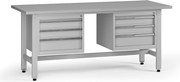 Výškovo nastaviteľný dielenský stôl G5, 1800 x 750 x 800-1000 mm, 2x kontajner, 6 zásuviek, sivá