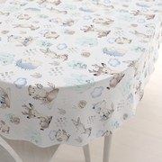 Biante Detský bavlnený oválny obrus Sandra SA-478 Lesné zvieratká v čučoriedkach na bielom 50x100 cm