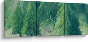 Obraz - Maľované ihličnany (s hodinami) (90x30 cm)