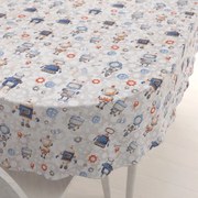Biante Detský bavlnený oválny obrus Sandra SA-584 Svet robotov na sivo-bielom 50x100 cm