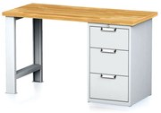 Alfa 3 Dielenský pracovný stôl MECHANIC I, pevná noha + dielenský box na náradie, 3 zásuvky, 1500 x 685 x 880 mm, sivé dvere