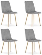 Set štyroch jedálenských stoličiek LAVA zamatové, svetlosivé / hnedé nohy (4 ks)