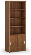 Kombinovaná kancelárska skriňa PRIMO WOOD, zasúvacie dvere na 2 poschodia, 800 x 420 x 2128 mm, orech