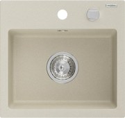 Mexen Milo granitový drez 1-komorový 435 x 410 mm, béžový, sifón chróm - 6505441000-69