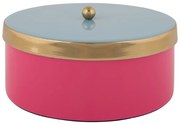 Ružový dekoratívny kovový úložný box ø 16x6 cm Double Funky – PT LIVING