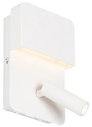 Nástenná lampa biela vrátane LED s USB a lampou na čítanie s vypínačom - Robin