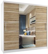 Šatníková skriňa 200 cm Belini biely mat / dub sonoma s posunými dverami zrkadlom a zásuvkami MT SZP5/1/W/DS/0/KLAL