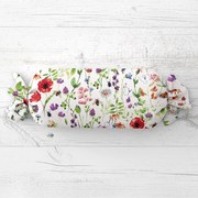 Biante Vankúš valec bonbon Sandra SA-608 Červeno-fialové lúčne kvety s motýlikmi a čmeliakmi na bielom 15x40 cm