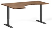 Ergonomický výškovo nastaviteľný stôl, 160x120 cm, 1 motor, L/P, čierna podnož, orech