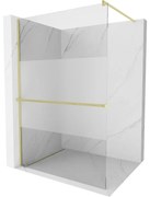 Mexen Kioto+, sprchová zástena Walk-In s poličkou a vešiakom 120 x 200 cm, 8mm číre sklo-námraza, zlatý matný profil, 800-120-121-55-35