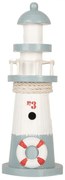 Bielo-modrá drevená dekorácia maják Lighthouse Nautic - Ø 8*22 cm
