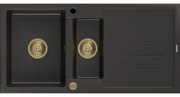 Mexen Andres granitový 1,5-komorový drez s odkvapkávačom 1000 x 500 mm Čierna/Zlatá metalíza, Sifón Zlatá - 6515101510-75-G