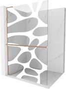 Mexen Kioto+ L, sprchová zástena Walk-In s poličkou a vešiakom 80 x 200 cm, 8mm číre sklo biely vzor, medený matný profil, 800-080-123-65-97