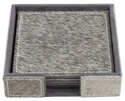 4 ks šedých hranatých podtáciek z hovädzej kože - 12 * 12 * 3cm / 10,5 * 10,5 * 0,5 cm