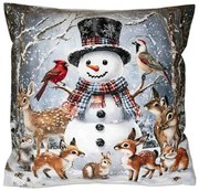Vankúšová obliečka Snehuliak v zimnom lese 40x40 cm