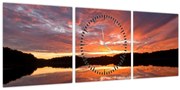 Obraz - Západ slnka nad jazerom (s hodinami) (90x30 cm)