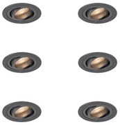 Sada 6 moderných zapustených bodových svetiel Gunmetal GU10 50 mm okrúhle, naklápacie - Rondoo