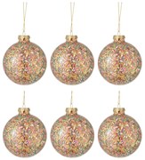 Sada 6ks farebných sklenených gúľ s konfetami Confetti - Ø 8 cm