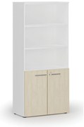Kombinovaná kancelárska skriňa PRIMO WHITE, dvere na 2 poschodia, 800 x 420 x 1781 mm, biela/breza