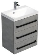 Kúpeľňová skrinka s čiernou úchytkou a umývadlom SAT Cube Way 60x76,5x40 cm betón mat CUBE2C603BE, 1 ks