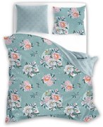 Bavlněné povlečení FLOVERY 007 160x200 cm + 2x 70x80 cm bílé/modré